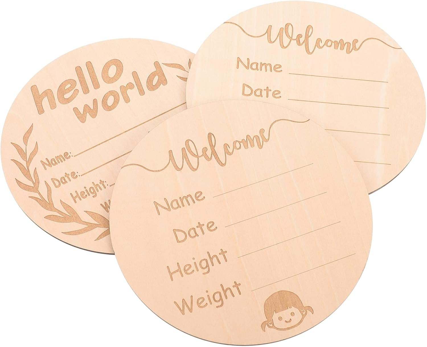 FRCOLOR 3Pcs Milestone Cards Set Wooden Newborn Name Signs for Hospital Growth Commemorative Cards for Recording Height Weight Special Moments image number 3