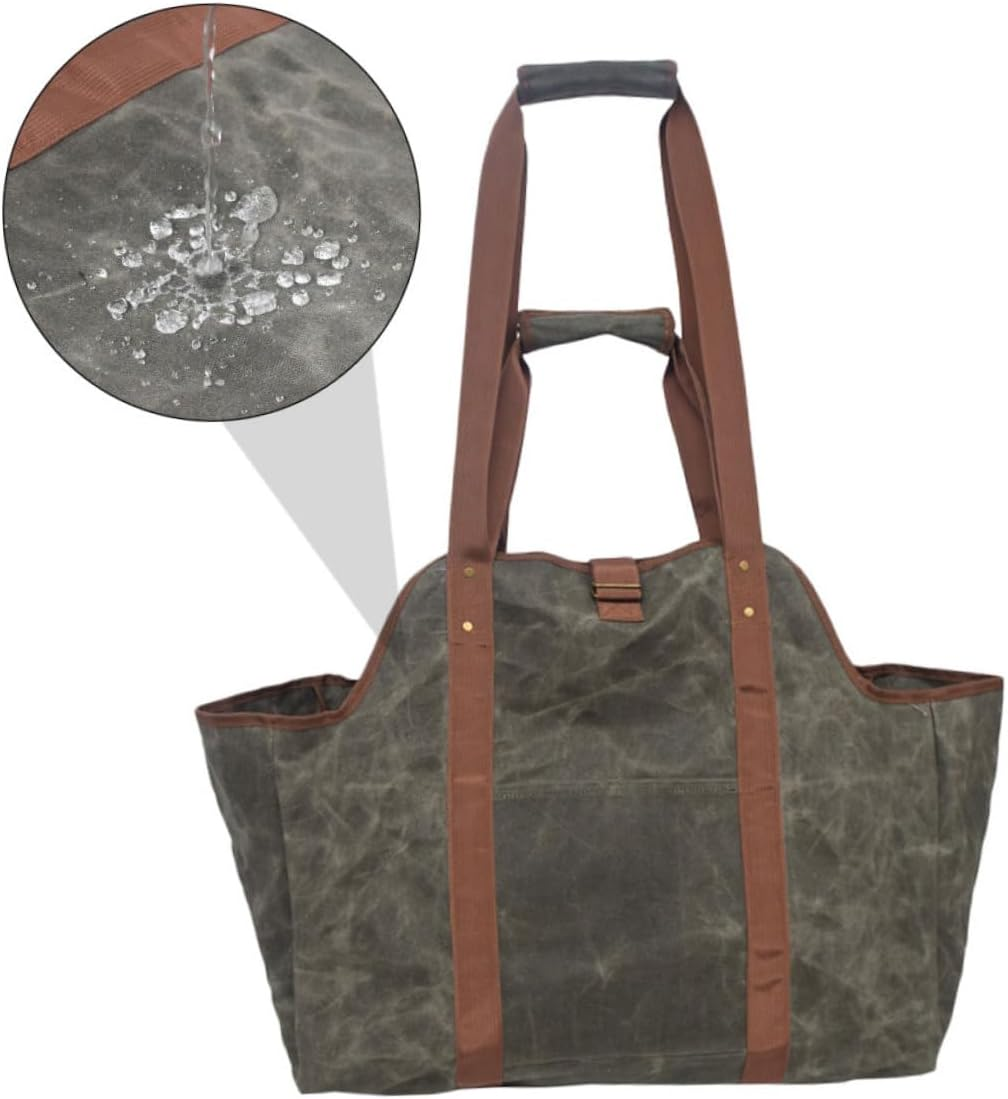 ROMISBABA Water Resistant Waxed Canvas Firewood Carrier Tote Bag for Fire Pit Storage for Firewood Capacity Scratch Stain Resistant for Outdoor Use image number 1