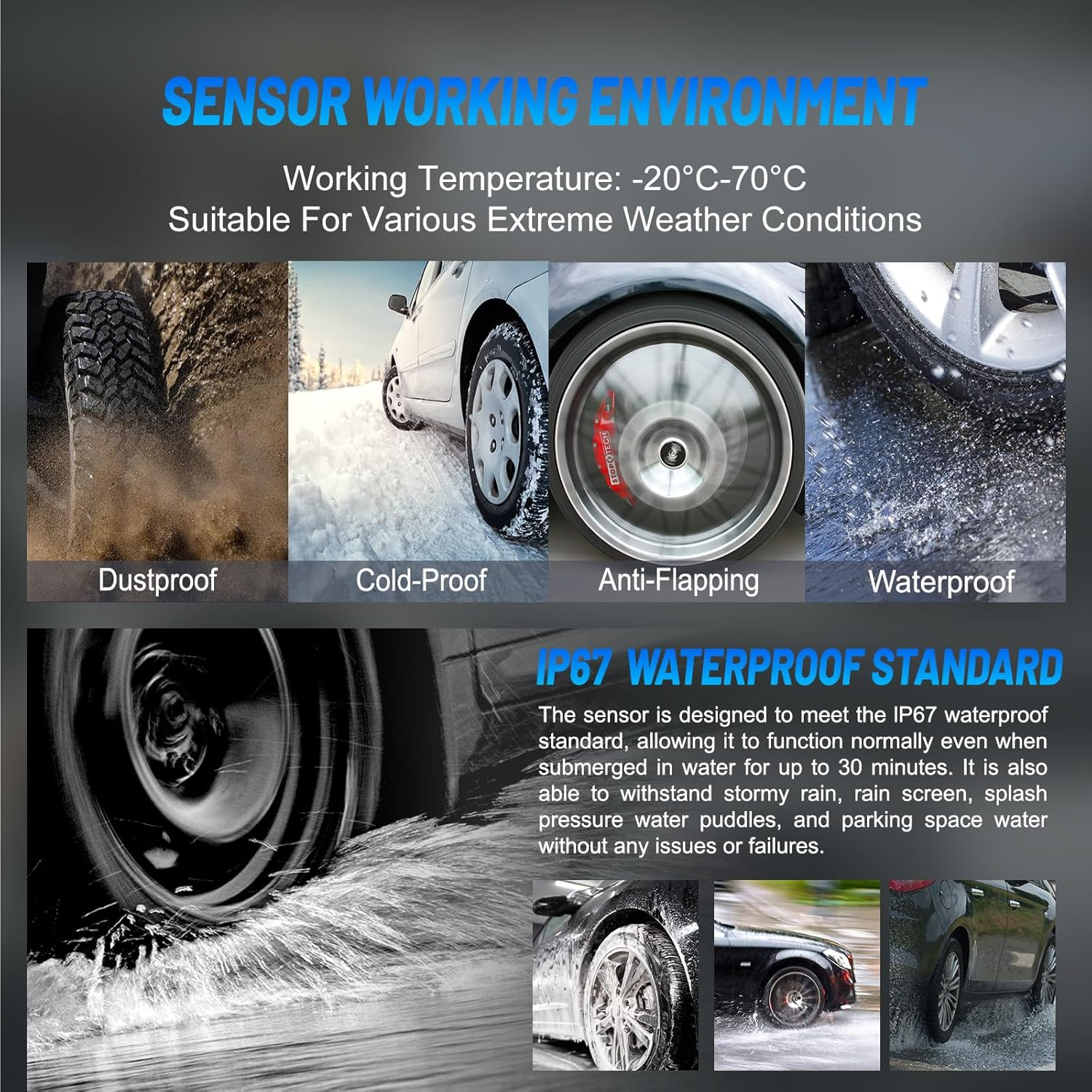 Tire Pressure Monitoring System with 4 External Sensors, TPMS Tire Pressure Monitor System & 6 Alarm Modes, Solar & USB Charge, Easy to Install, LCD Real-Time Display, Auto Sleep Mode image number 4