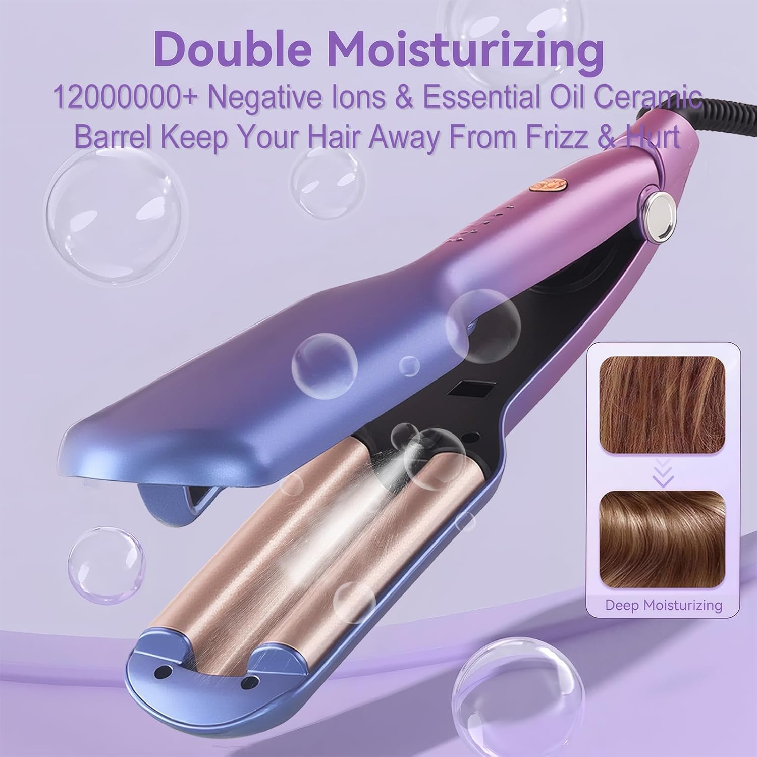 Curling Iron Hair Crimper Waver - Beach Waves Curling Wand, Ionic Deep Waver Hair Curler Tool with Ceramic 3 Barrel for Women,Ceramic Coated Barrel，Salon-Quality Waves & Curls (Compatible with All Hair Types) Dual Voltage, Anti-Scald