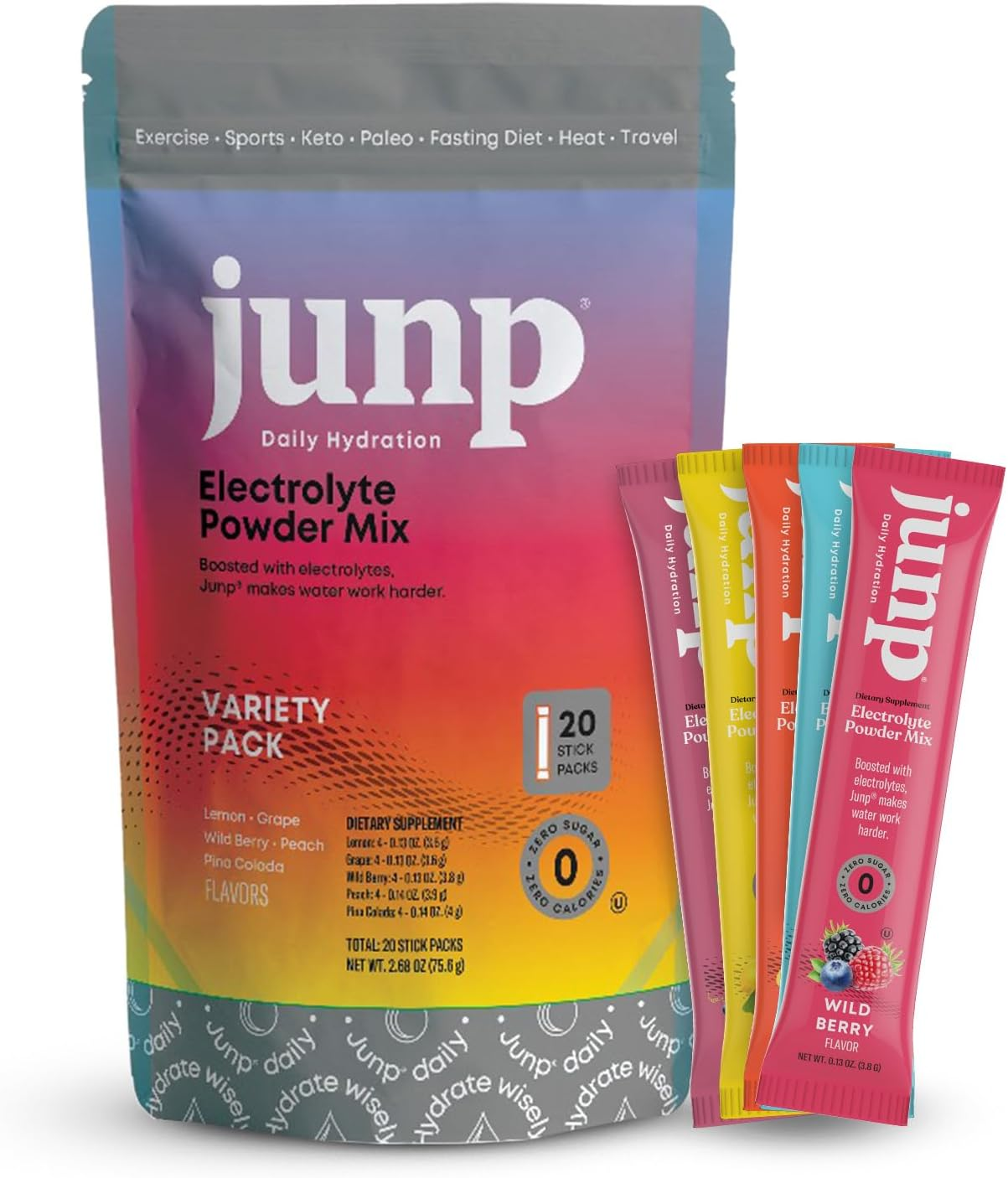 JUNP Electrolytes Hydration Powder | Zero Sugar, Keto & Vegan | 20 Pack (20 Pack, Variety Pack) image number 3