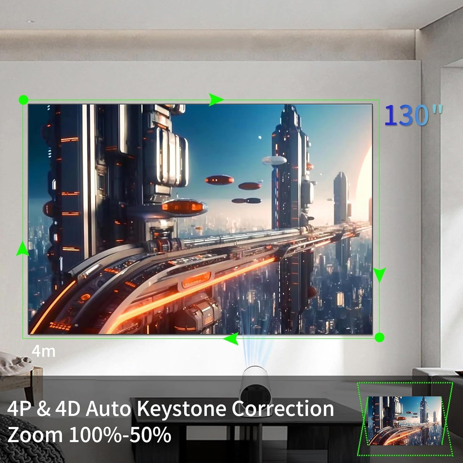 Mini Portable Projector 4K Wifi 6 BT 5.2 Upgraded Portable Projector Full HD Supported for Phone/Pc/Tv/Hdmi /PS5 /Laptop Auto Keystone Home Theater 180&deg; Rotation [Built-In App] image number 5