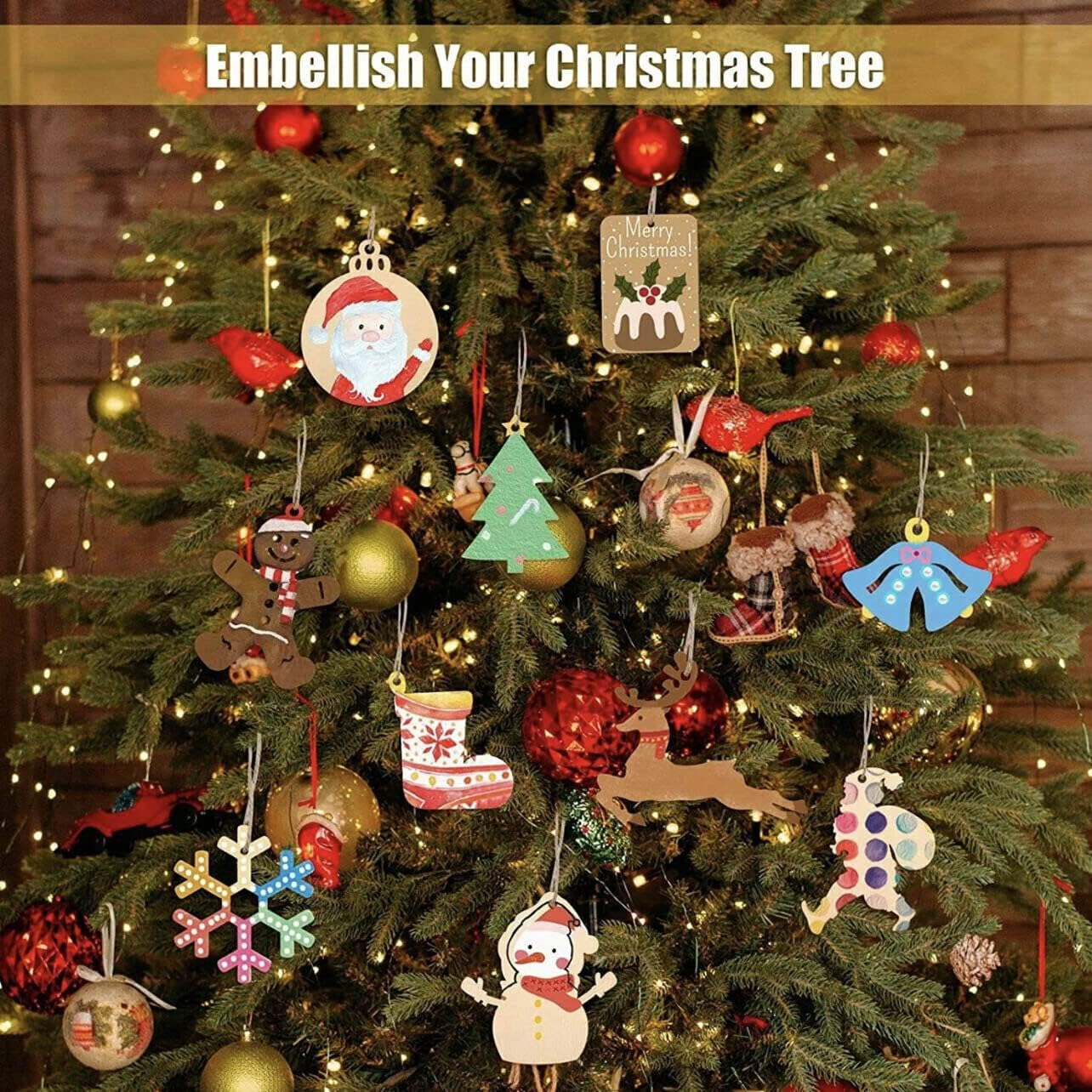 AIMALL Pack of 10 Christmas-Themed Wooden Shapes - Premium Quality Wood Tags for DIY Craft Projects, Scrapbooking, Card Making, and Decorative Embellishments - Bell image number 2