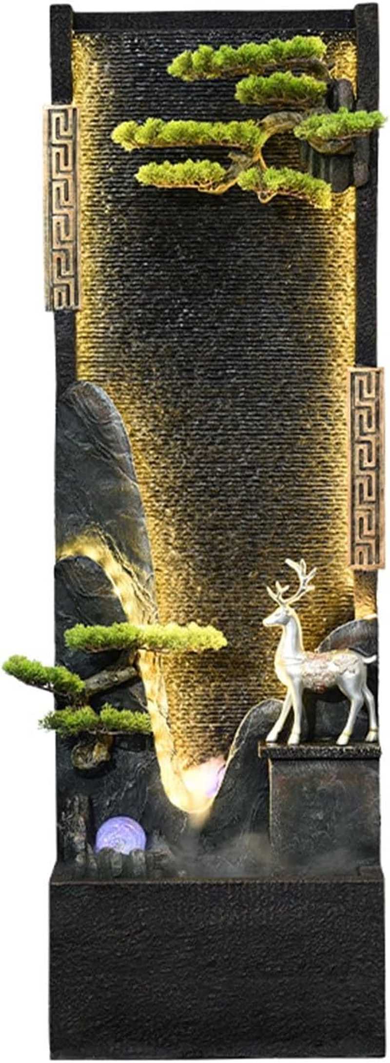 Outdoor Fountain Chinese-Style Circulating Water Curtain Wall Fountain with Artificial Mountain and Flowing, Floor-Standing Decorative Ornament, Suitable for Living Room or Office image number 5