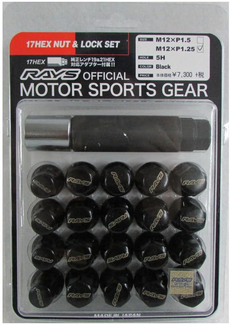 Rays 74082000001BK 17HEX Lock & Nut Set (For 5 Holes) M12 X 1.25 BK (Black)