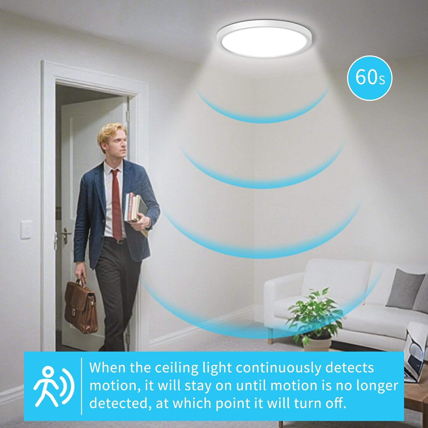 LED Ceiling Light with Motion Sensor 22Cm,18W round Ceiling Lamp PIR Motion Detector Indoor, Twilight Sensor, Neutral White for Bathroom, Hallway, Kitchen, Balcony, Cellar, Garage, Attic (22CM) image number 5