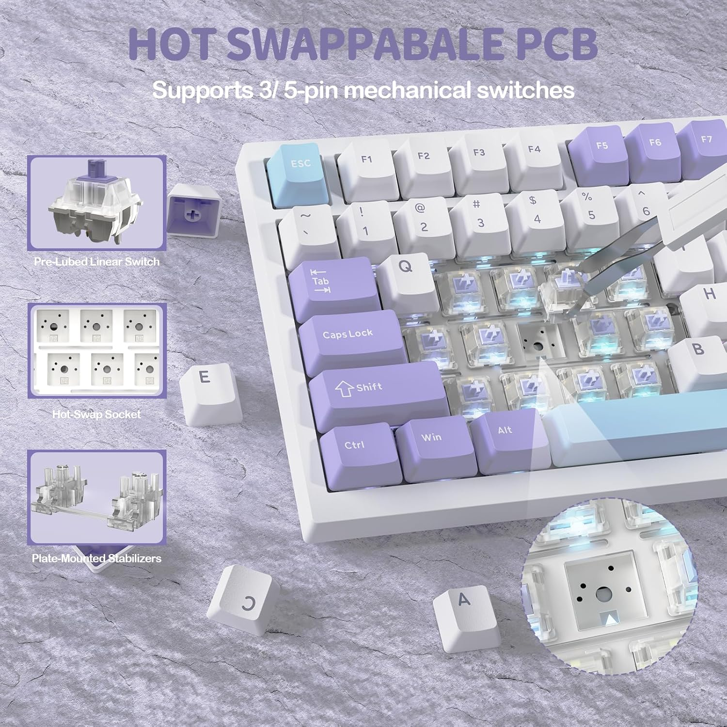 ATTACK SHARK X820 Ultra Wireless Gaming Mechanical Keyboard with TFT Smart Display&Knob,75% Hot Swappable Custom Gasket-Mounted Keyboard,Tri-Mode(Wire/2.4Ghz/Bt)-Starlight White&Gift Switch image number 6