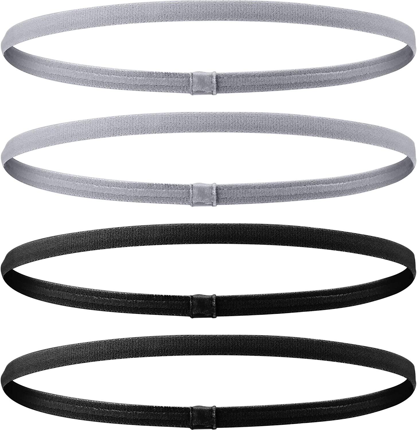 4 Pieces Elastic Sports Headbands Thick Non-Slip Hair Bands for Women and Men (Grey, Black)