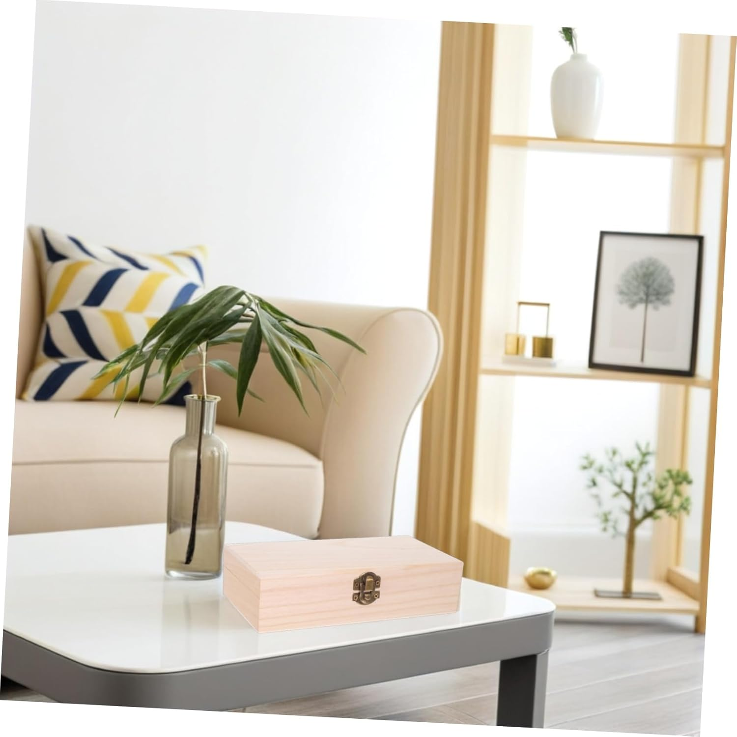 2Pcs Wooden Storage Box Unfinished Wood Treasure Chest Hinged Lid and Front Buckle for Jewelry Home Craft Storage image number 4