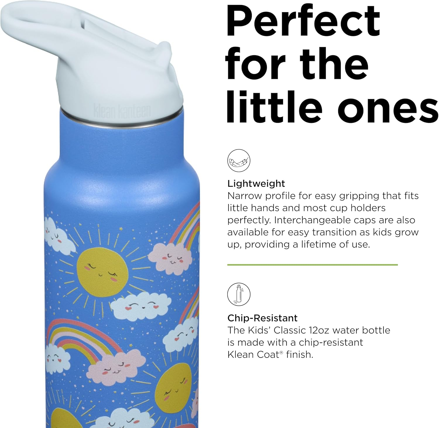 Klean Kanteen Classic Kid'S Insulated Water Bottle with Flip Seal Sport Cap Rainbows, 12 Oz (355 Ml) Capacity - Blue image number 2