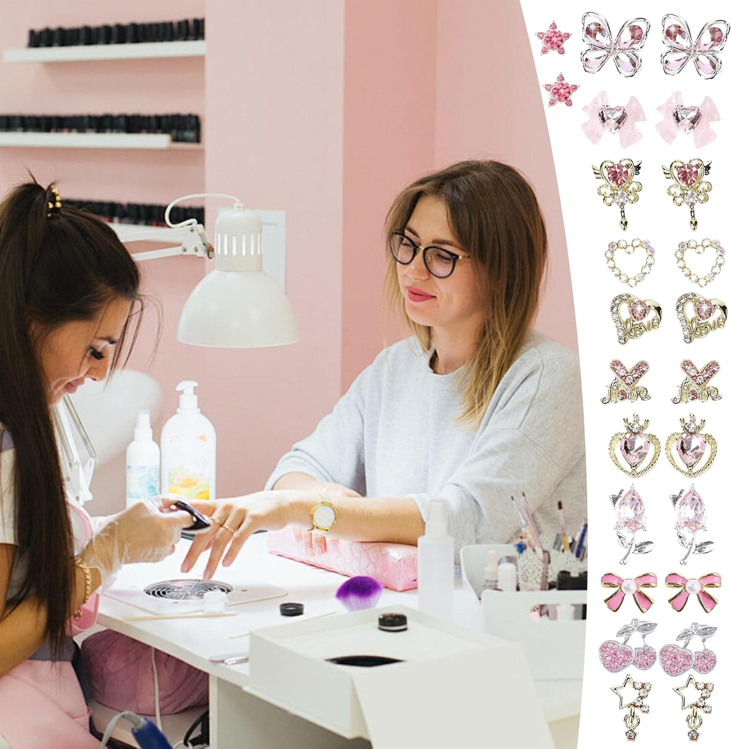 Nail Charm - 3D Manicure Nail Decoration Supplies - Ribbon Bow Heart Star Cherry Butterflies Flower Rhinestones Charm for Salon Manicure Accessories Women Enhanced Creativity image number 4