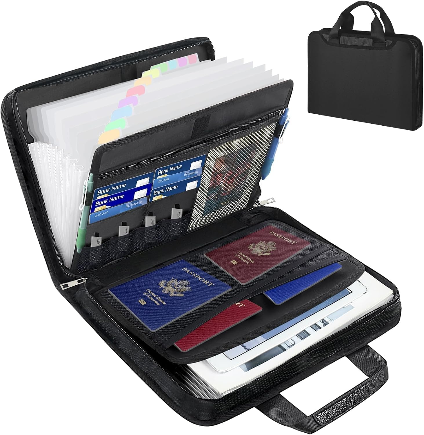 Accordion File Organizer, Fireproof Expanding File Folder with Pockets,13 Pockets Document Organizer with Zipper and Labels, Portable Home Travel Safe Storage for Letter A4 Files and More (Black)