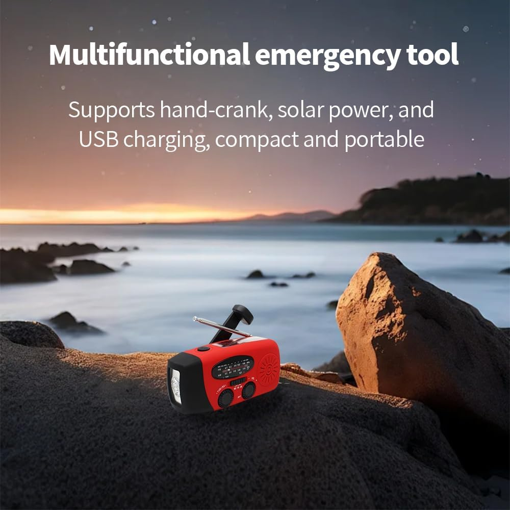 TOMVAES 2000Mah Emergency Crank Weather Radio,Noaa/Fm/Am Solar Radios, Portable Survival Radio,Led Flashlight, Cell Phone Charger for Camping Hiking,Red
