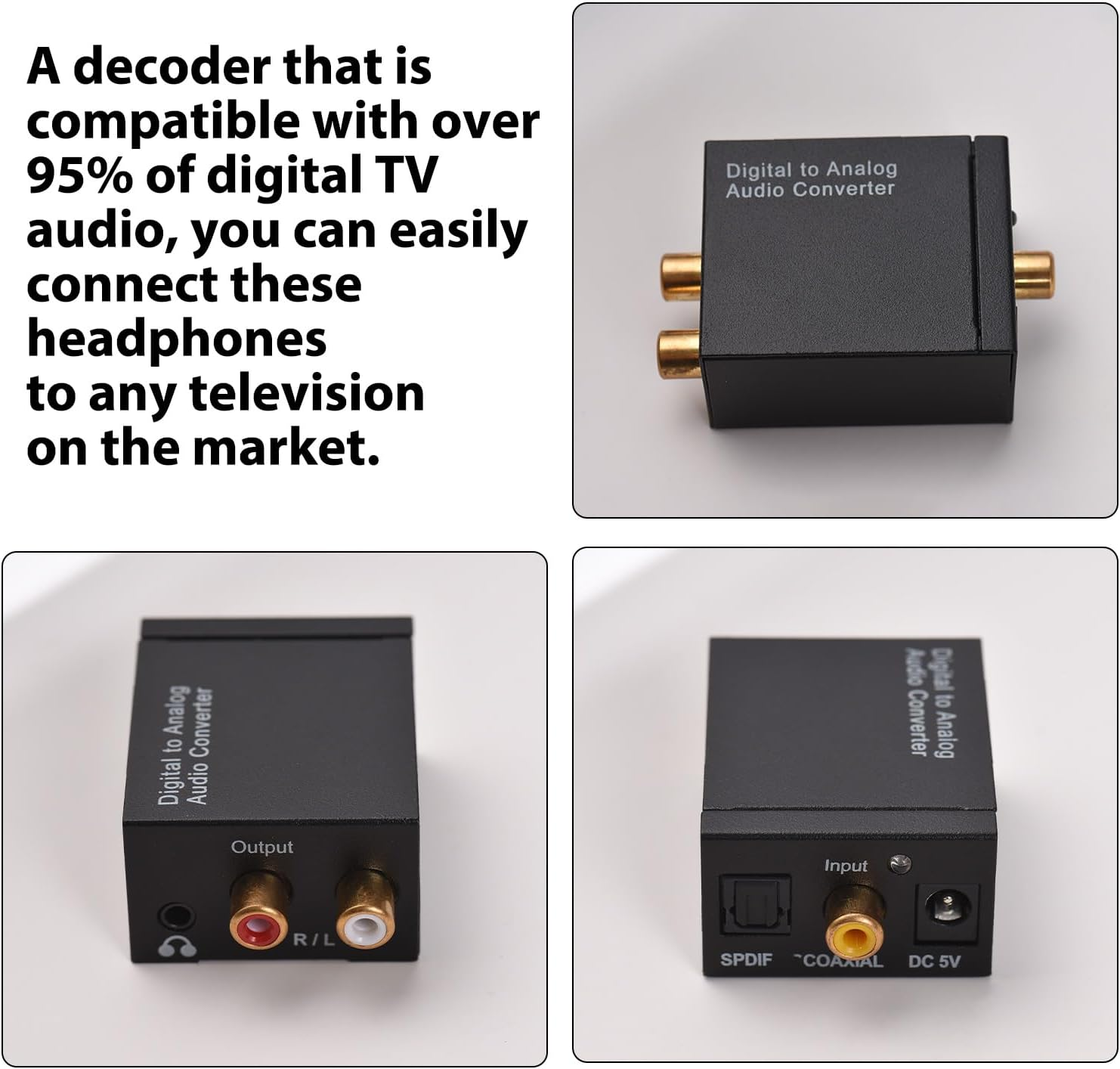 Wireless Headphones, for TV Watching with Transmitter and Decoder 5 in 1 TV over Ear Headset 98Ft Wireless Range FM Radios Monitoring Wired Headphones Transmitter with Fibe image number 4