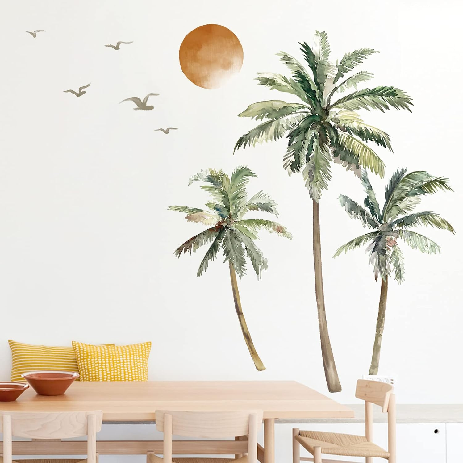 Wondever Boho Palm Tree Wall Stickers Large Tropical Sunset Peel and Stick Art Decals for Living Room Bedroom TV Background (H: 63.8 Inch) (WD-232-0148A) - B image number 4