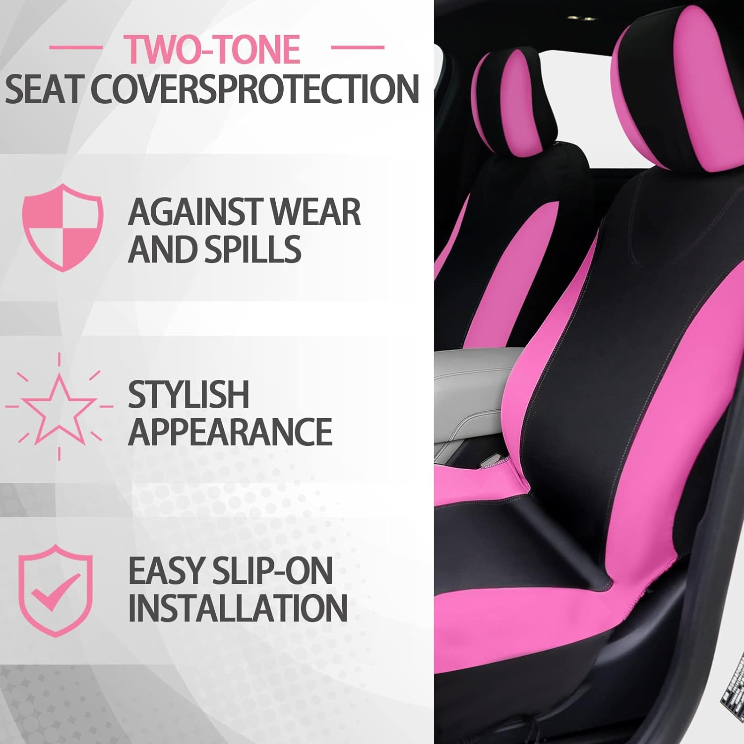 Estune 46 Pcs Car Seat Cover Full Set for Women Pink Wheel Cover Seat Belt Shoulder Pads Cup Holders Bling Start Button Ring Sticker Air Vent Clip Car Vent Outlet Trim with Scraper, Pink image number 6
