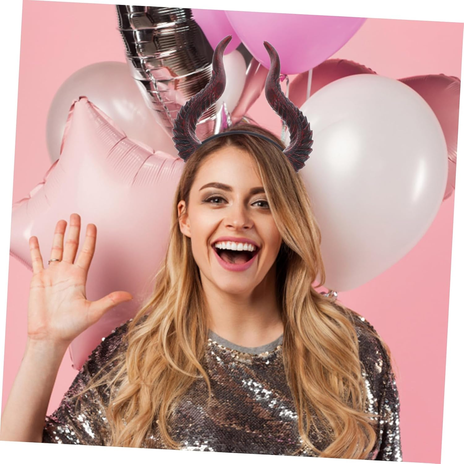 VALICLUD Adjustable Resin Demon Horns Headband Lightweight Halloween Cosplay Accessory for Women and Men Festival Costume Hair for Masquerade and Party Celebrations - Red image number 5