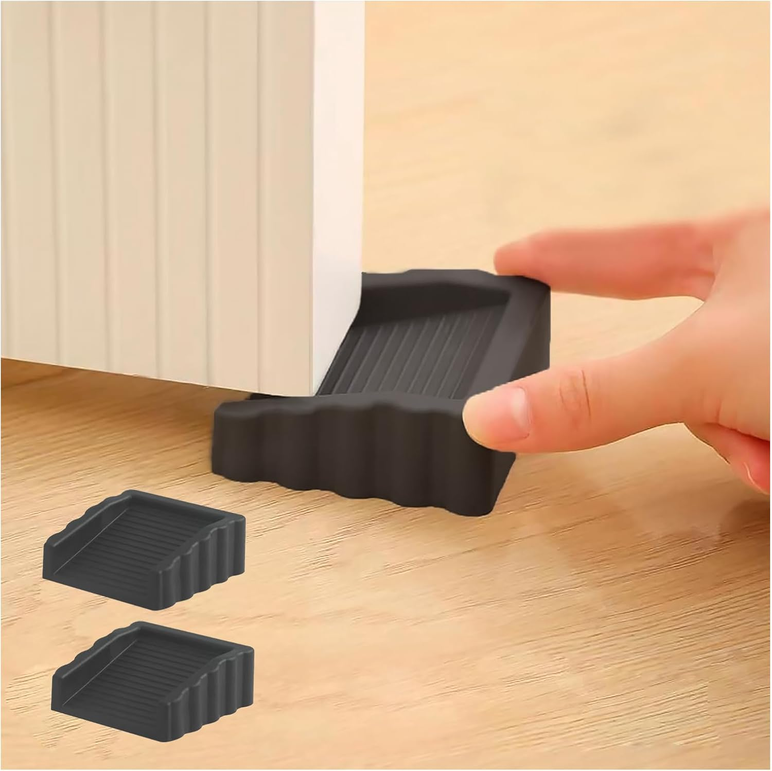 Rubber Door Stoppers Wedge,Bidirectional Door Stops,Small Size Cube Doorstop,Brown 2Pack