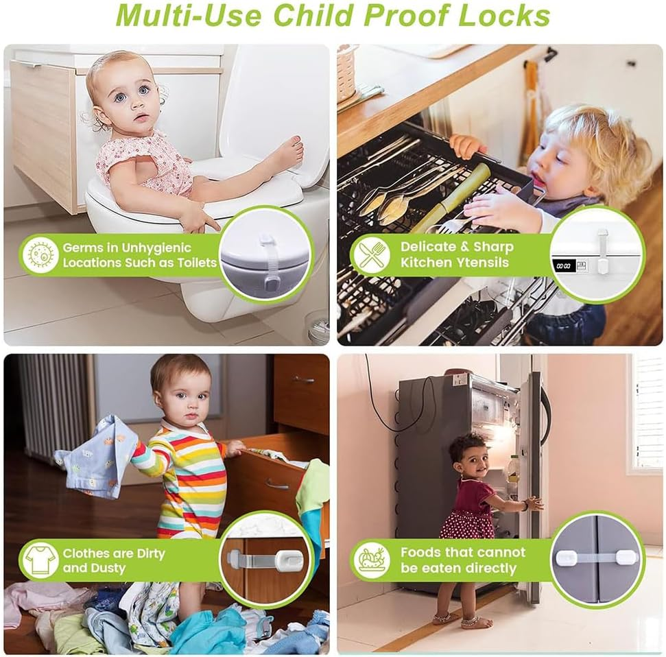 Aufondof 12 Pack Child Safety Strap Locks Refrigerator Cabinet Drawer Door Latches Baby Pets Proof,Easy to Use No Tools Required,Durable and Reliable for Cabinets, Drawers image number 2