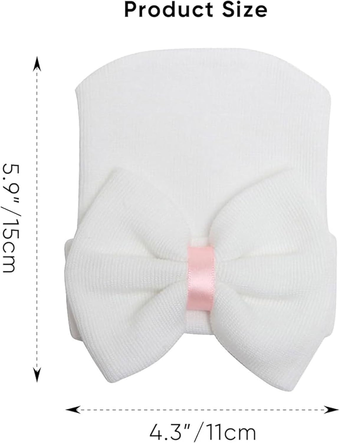 AQOKKA 3 Pack Newborn Hospital Hat Infant Baby Hat Cap with Big Bow Knit Ribbon Soft Cute Nursery Beanie 0-3 Month image number 4