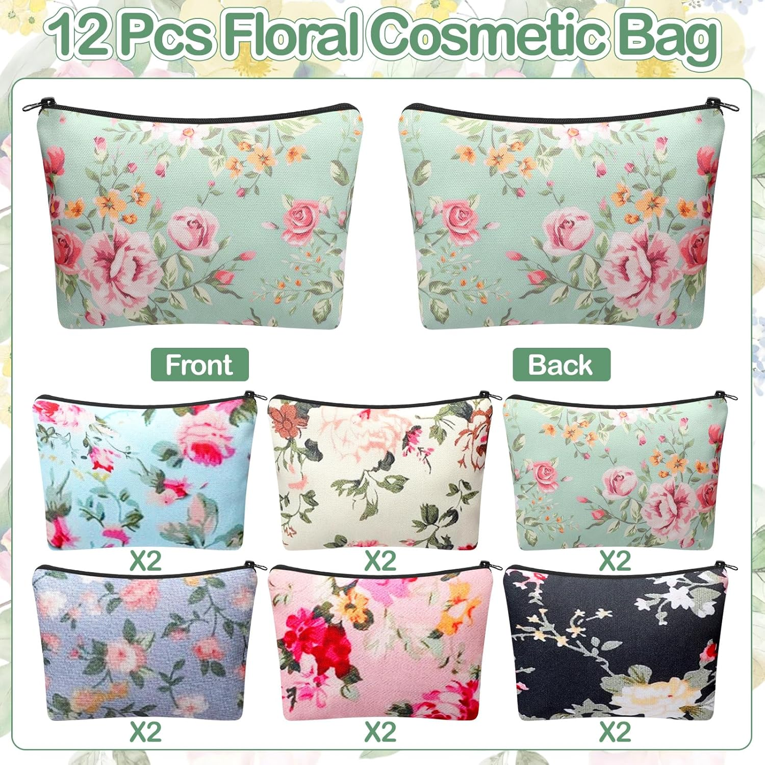 Sanwuta 12 Pcs Vintage Floral Makeup Bags Flower Canvas Zipper Cosmetic Bags Christmas Gifts for Women Reusable Travel Purse for Housekeeping Medical Assistant Organizer Storage Supplies Party Favors image number 4