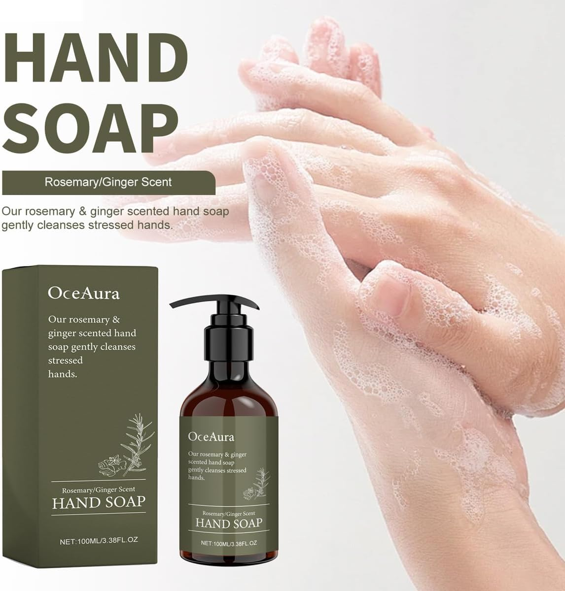 AIMALL 2PCS Rosemary Ginger Foaming Hand Wash &ndash; 100Ml Hydrating Antibacterial Hand Soap with Glycerin for Daily Hand Hygiene, Easy Rinse Formula for Adults and Kids image number 3