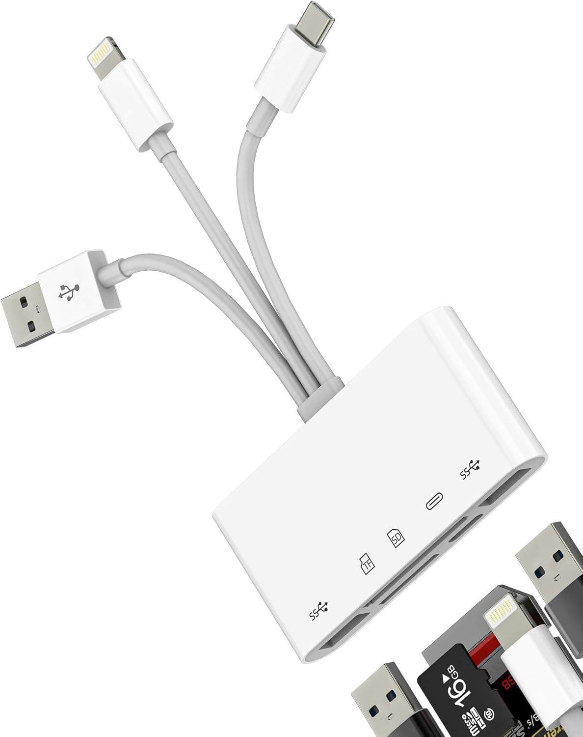 USB C Lightning USB to OTG TF SD Charger Adapter Micro Card Reader for Apple for Iphone 15 14 for Ipad Compatible for Samsung Dongle Cable Camera Memory Mouse Converter Splitter Charging Accessories - Usb-C To Usb+Sd+Tf image number 6