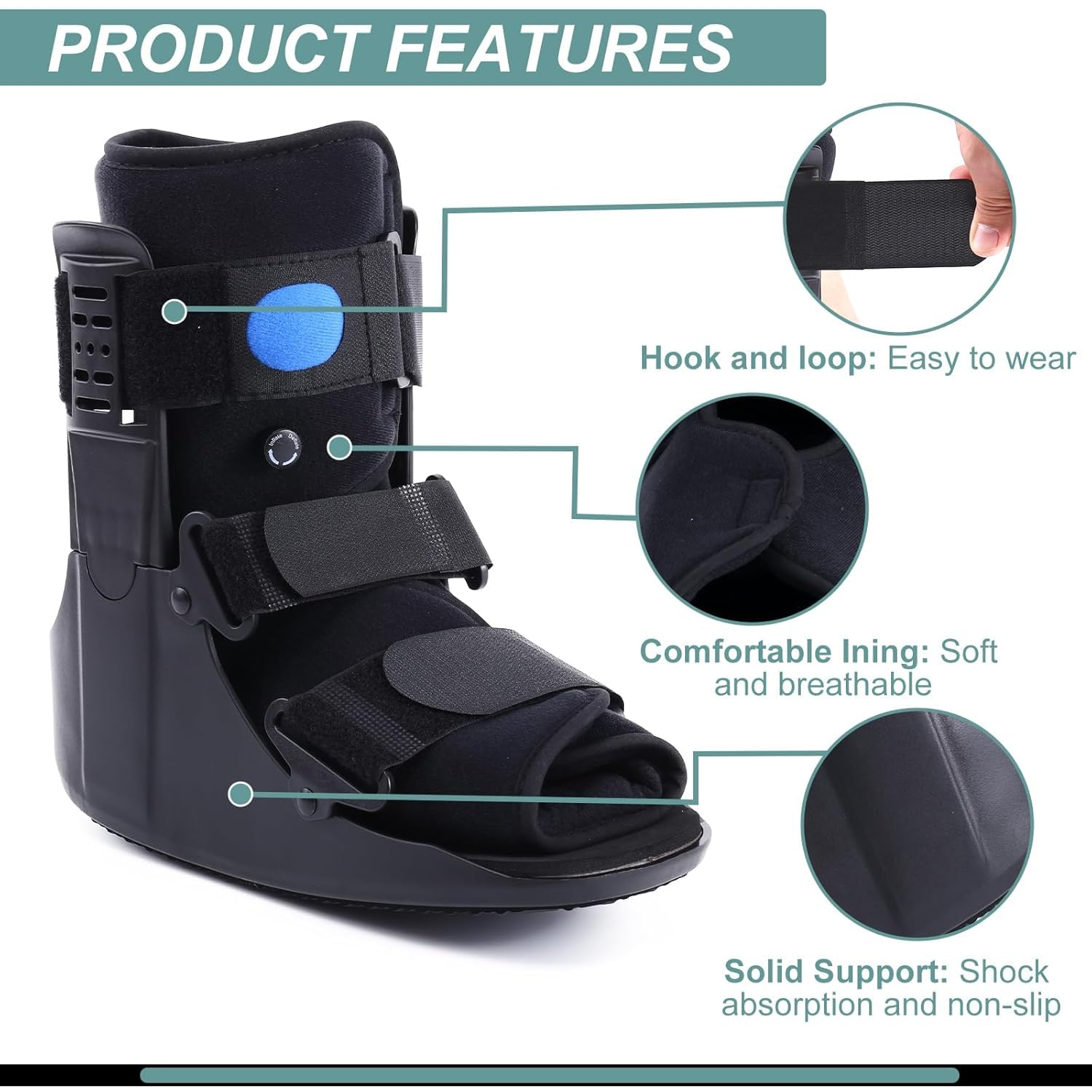 Inflatable Walking Boot Air Cam Walker, Orthopedic Fracture Boot for Broken Foot, Sprained Ankle, Achilles Tendonitis & Post-Surgery Recovery, Lightweight & Adjustable Foot Support (M)
