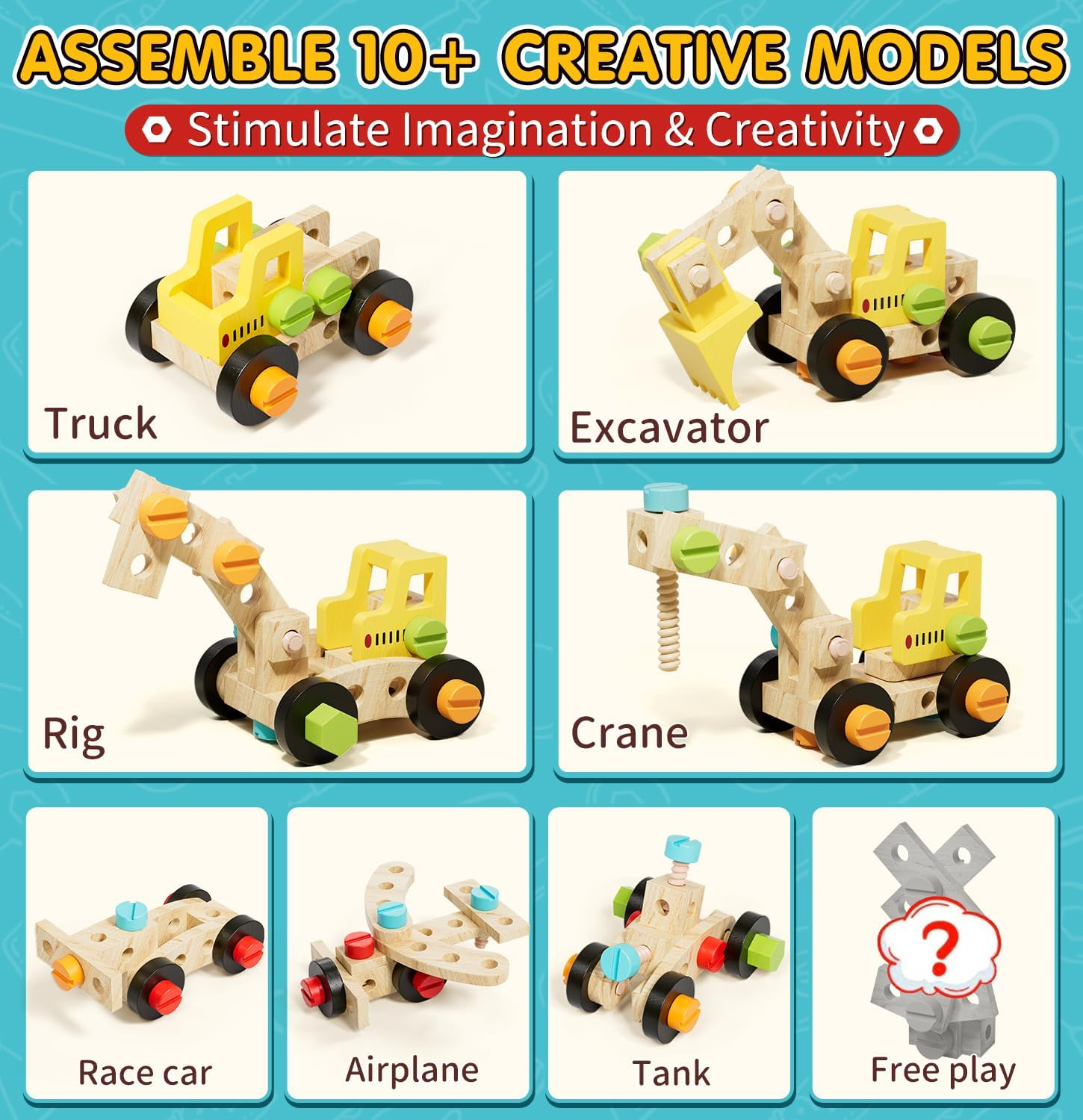 Lehoo Castle Toys for 2 Year Old, Kids Tool Set, Montessori Toys for Toddlers, Wooden Toys Educational STEM Construction Toys Building Toy Set for Boys and Girls image number 1