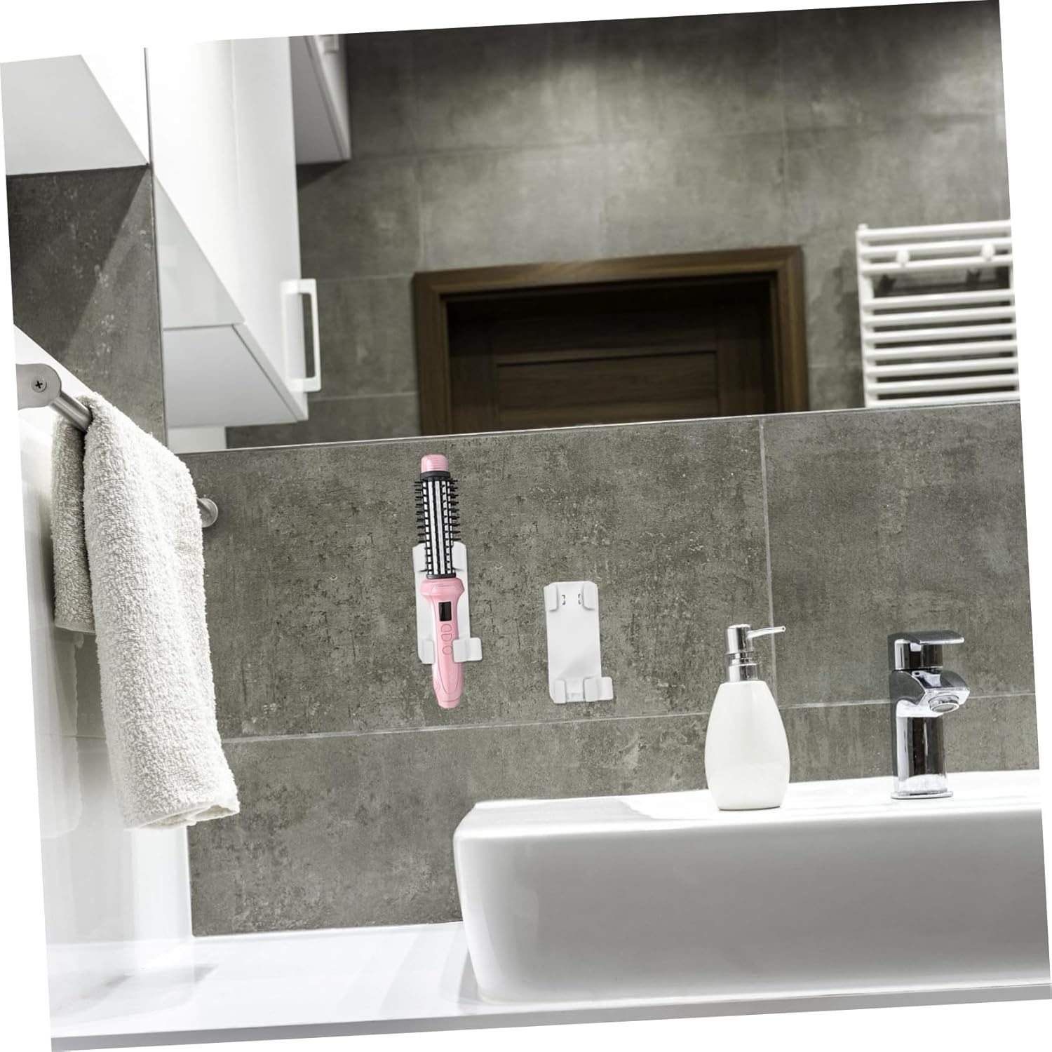 HAMPPLIES Wall Mounted Hair Dryer Holder Space Saving Organizer for Curling Irons Straighteners Beauty Tools Durable Hair Tool Holder for Bathroom Vanity Storage image number 5