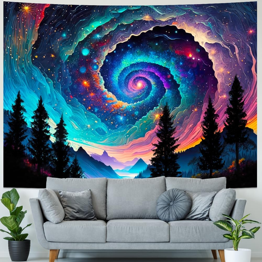 Galaxy Space Tapestry Colorful Starry Sky Tapestry Trippy Mountain Tapestries Misty Forest Tapestries Fantasy Landscape Wall Hanging Decor for Home image number 4