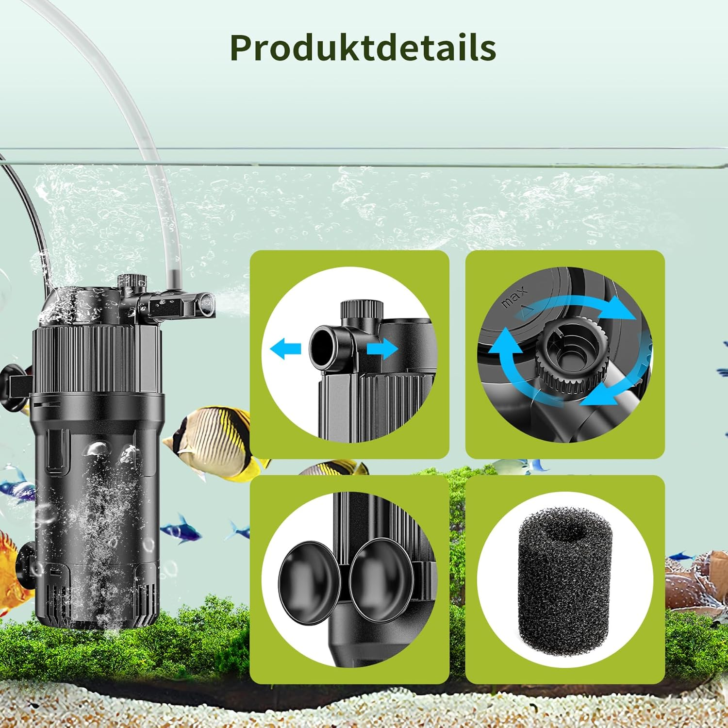 Forever Speed 5-In-1 Internal Fish Tank Filter with UV 3 Watt, Aquarium Filter Pump Adjustable Flow Rate 500L/H for 40-120L Aquariums image number 4