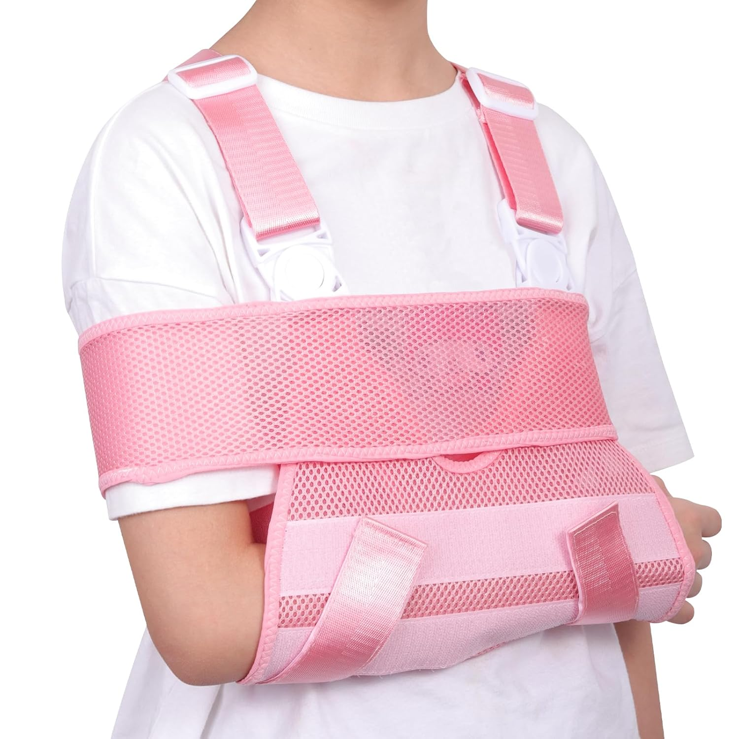 ENLUNTRA Kids Arm Shoulder Sling with Waist Strap for Both Hands, Immobilizer Brace Support for Broken Arm, Collarbone, Elbow, Wrist, Mesh, Suitable for Height 100-130 Cm, Purple, XS