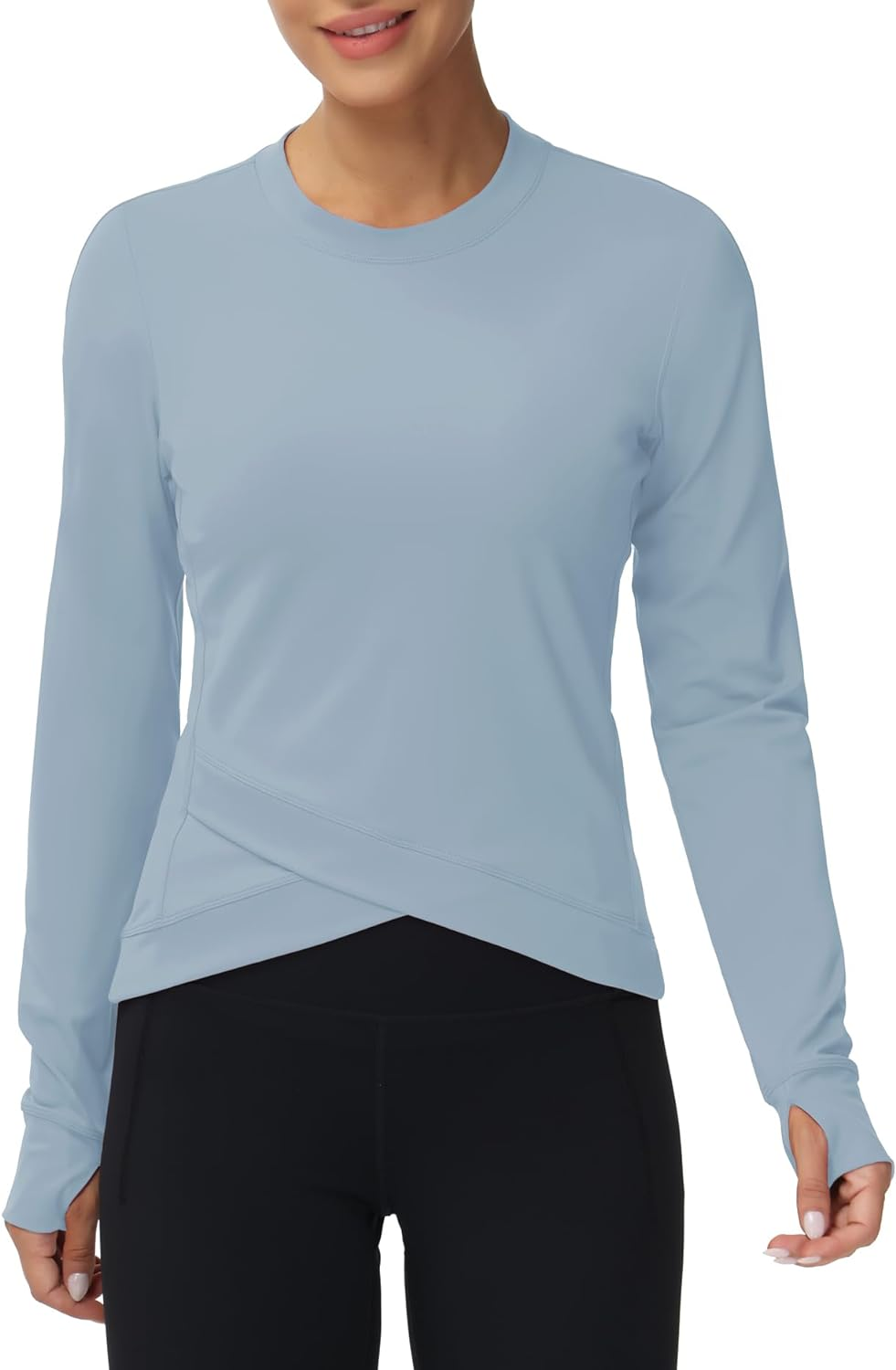 THE GYM PEOPLE Women'S Long Sleeve Compression Shirts Workout Tops Cross Hem Athletic Running Yoga T-Shirts with Thumb Hole