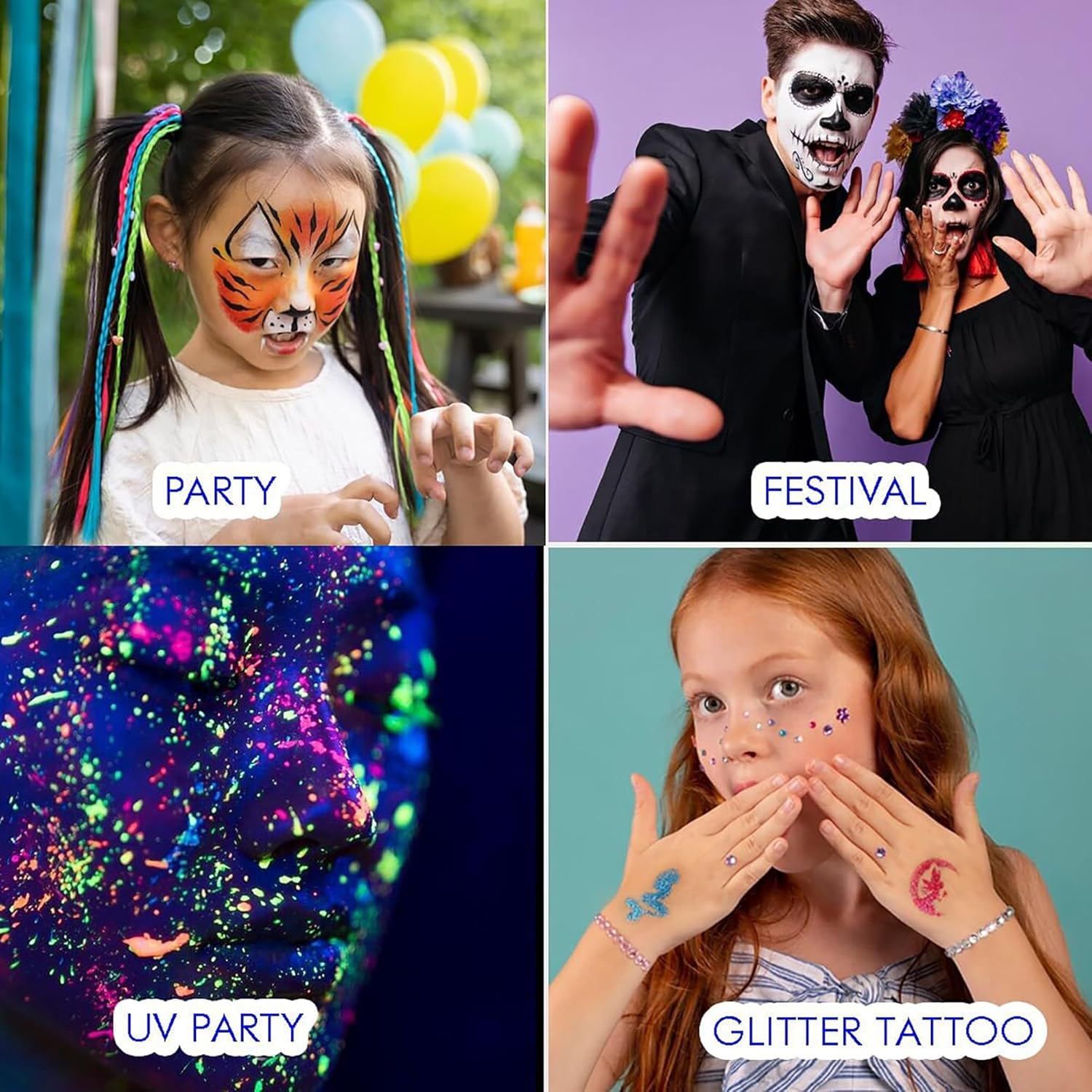 44 Color Face Paint Kit - Non-Toxic Water Based Palette with Stencils, Brushes,Glitter & Gems,Perfect for Halloween,Carnival,Parties & Festive Makeup Art image number 2