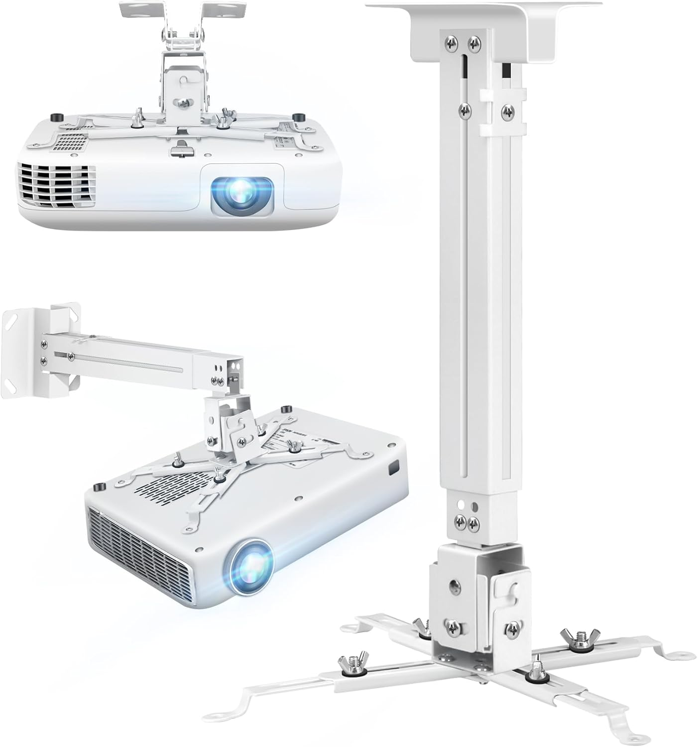 2-Be-Best Projector Ceiling Mount Wide Pipe Universal 3-In-1 Projector Wall Mount Bracket with Adjustable Arm, Flush Mount Option, Built-In Cable Management for Office Home White image number 3