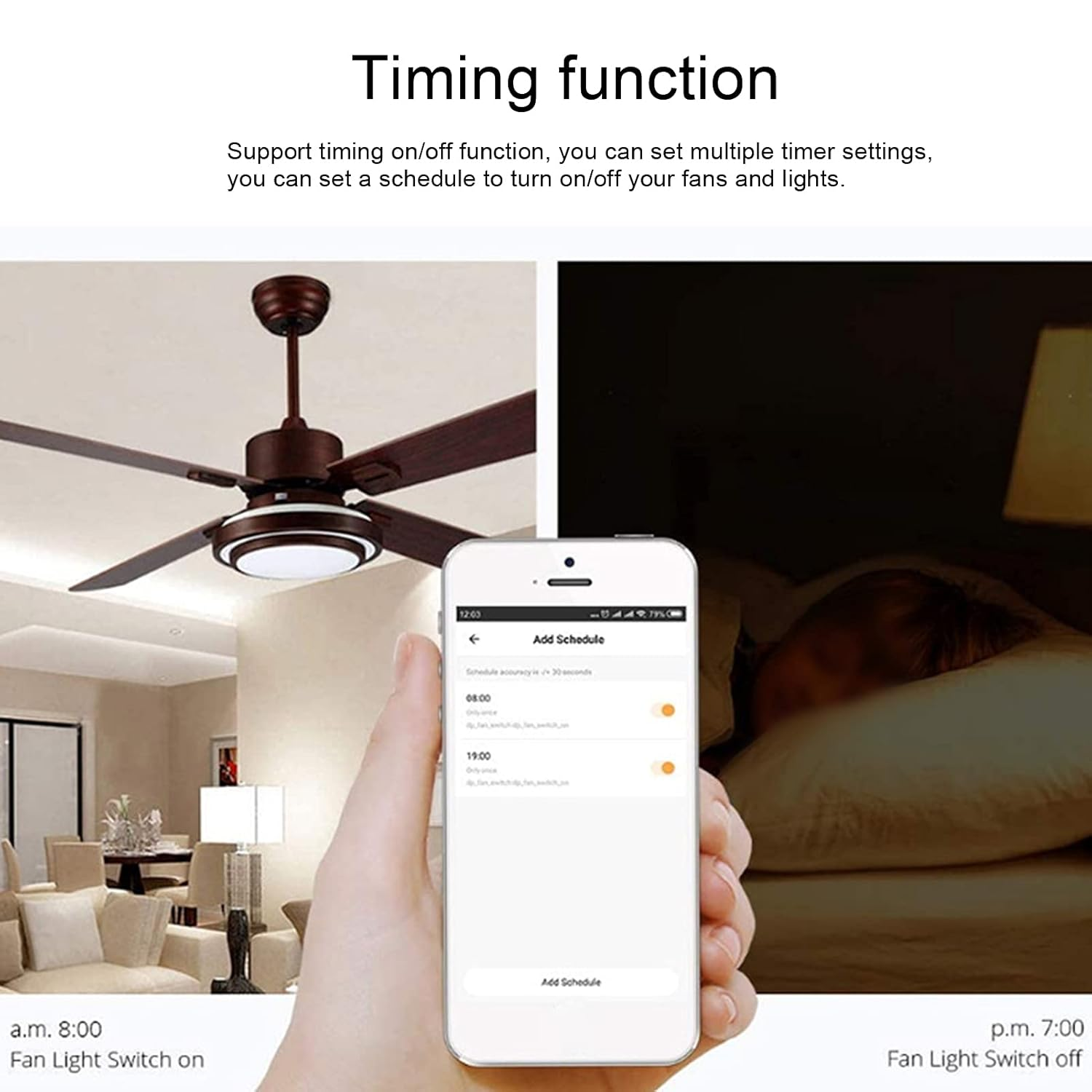 Touch Fan Switch, Smart Wifi Air Fan Lamp Touch Switch, Tempered Glass Panel Wall Touch Switch Voice Control Compatible for Google Home (White) image number 6