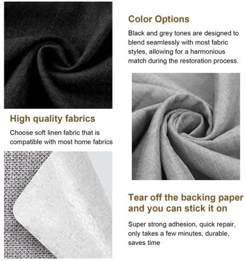 Fabric Repair Patches Self-Adhesive 20 X 28 Cm, Linen Repair Patches, Linen Fabric Self-Adhesive for Car Seats, Curtain, Headboards, Furniture, Sofa (Grey) image number 2