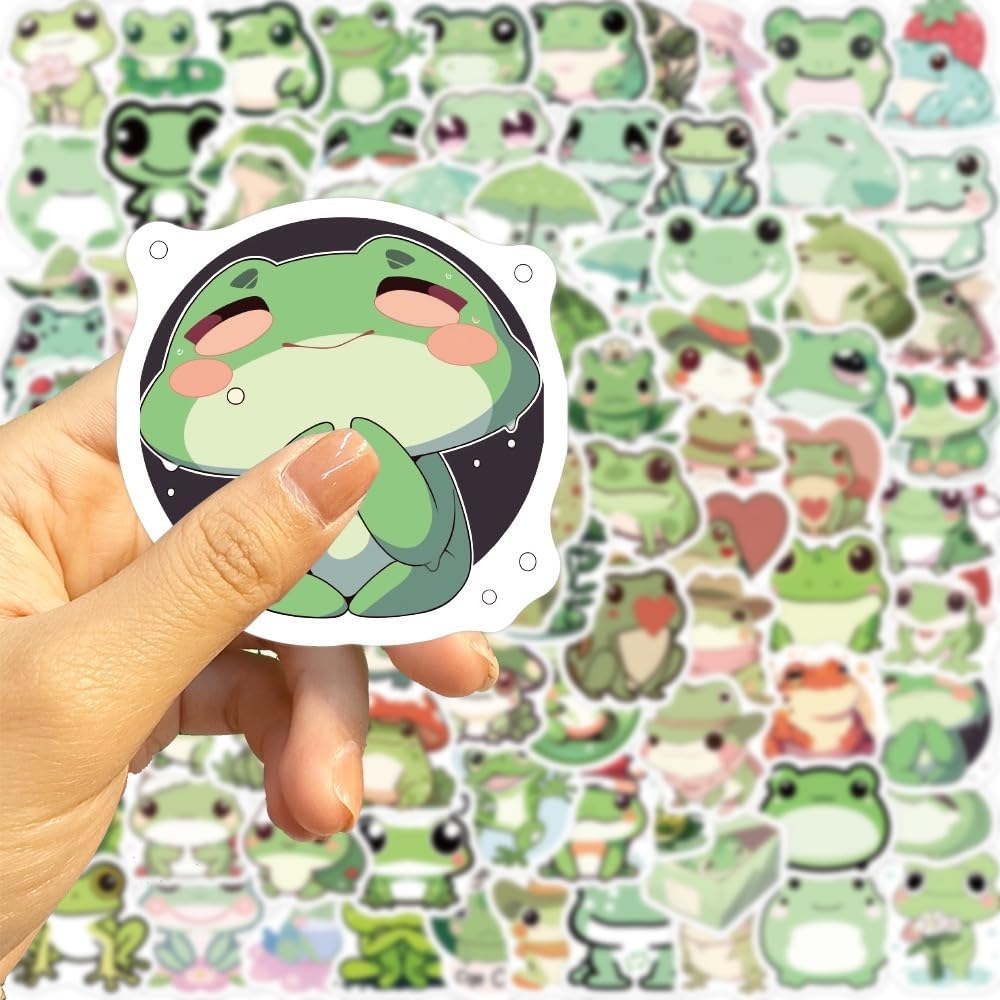 100 Pieces Cute Frog Stickers Waterproof Vinyl Stickers - Cartoon Frog Accessories for Laptop, Hydro Flask, Kids Teens Birthday Party Decor (Frog Stickers) image number 4