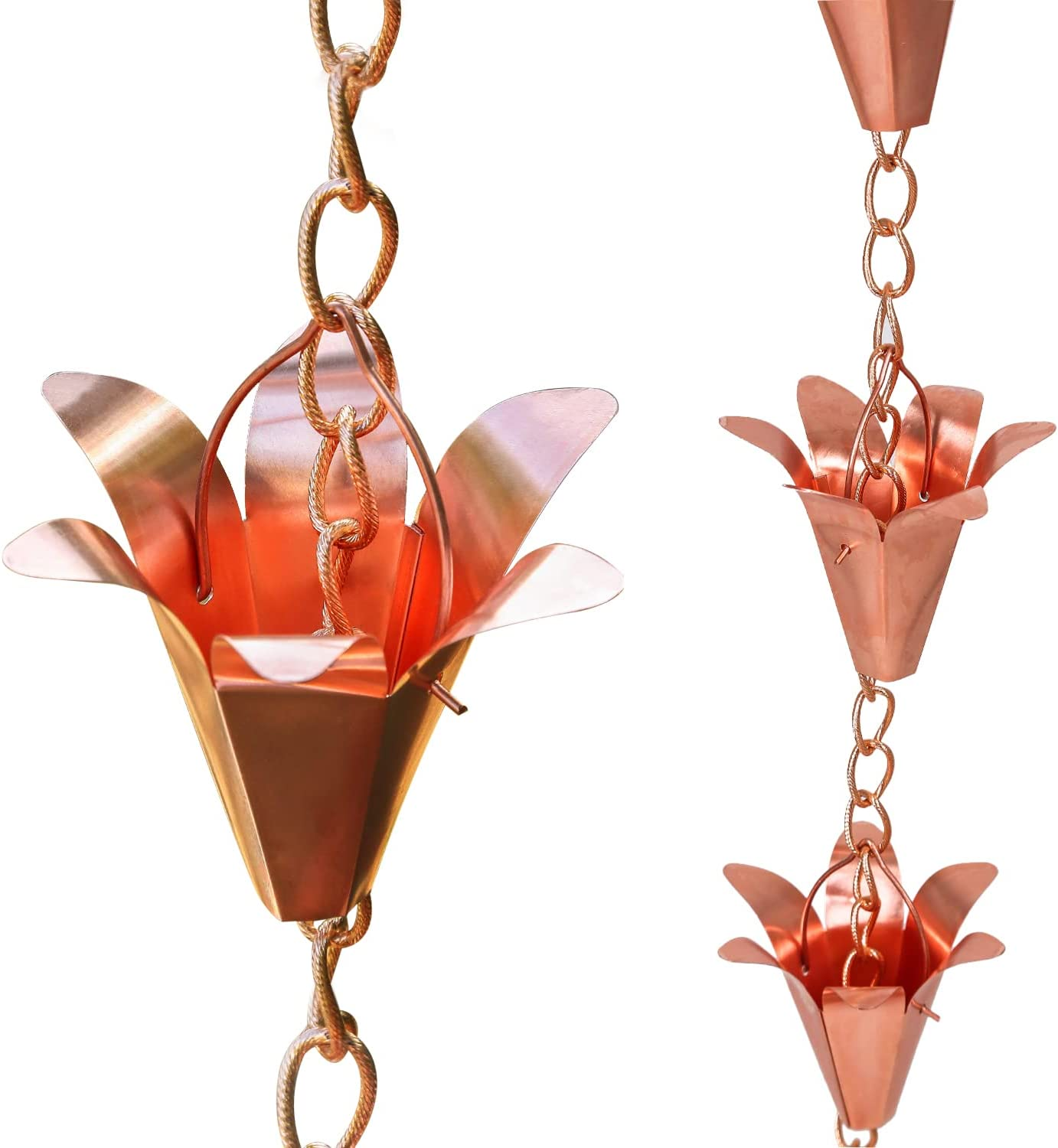 Topadorn Pure Copper Lily Rain Chain for Gutter, 8-1/2 Length