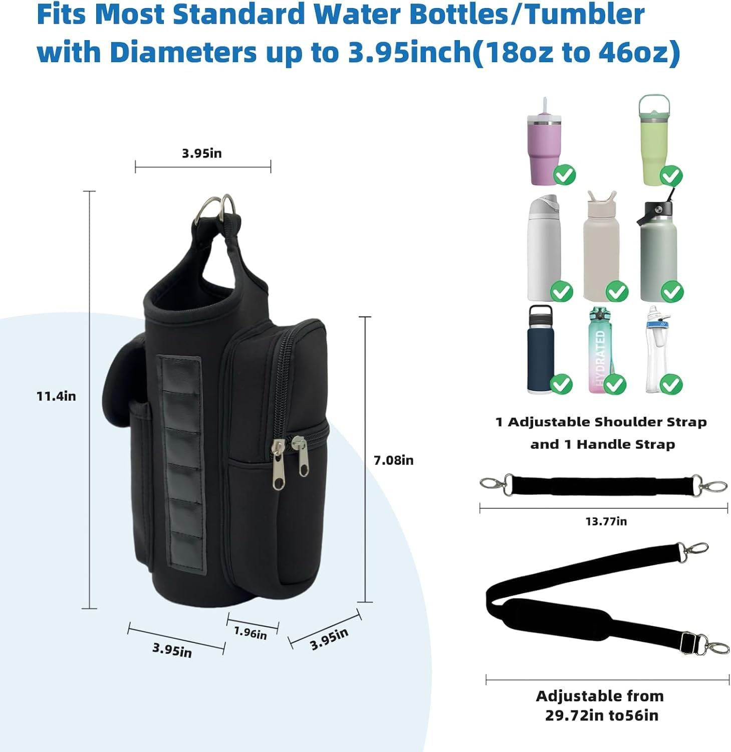 Magnetic Water Bottle Holder with Strap Fits 18-46Oz, 6 Built-In Magnets Gym Bag Attach to Fitness Equipment, Water Bottle Carrier with Phone Pockets, Magnetic Gym Bag, Gyms Essential