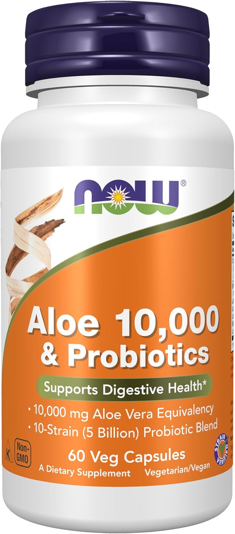 NOW Aloe 10,000 & Probiotics,60 Veg Capsules image number 5