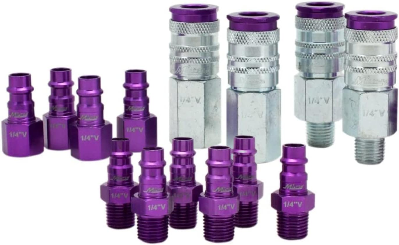 Milton S-303VKIT HIGHFLOWPRO Coupler & Plug Kit V-Style 1/4 NPT Purple - 3 Pieces image number 1