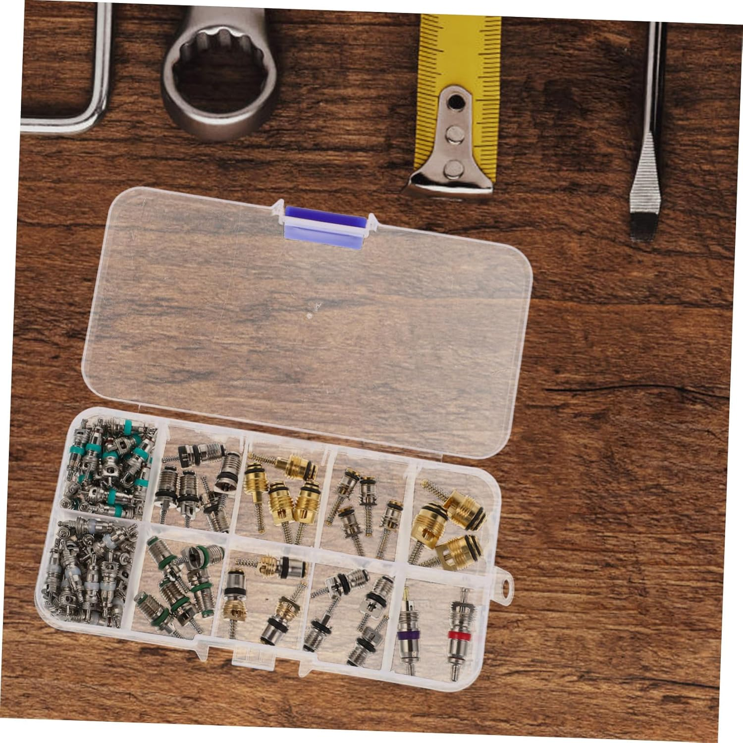 HAPINARY 102Pcs Automotive Air Conditioning Tire Valve Core Kit with Valve Core Tool and Adapter Set for Car Ac Line Repair and Tire Maintenance image number 2