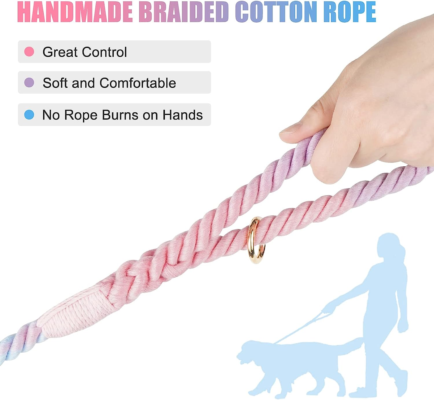 NUGUTIC 5 FT Dog Leash Handmade Braided Rope Dog Leash for Small Medium and Large Dogs, Colorful Macaron image number 1