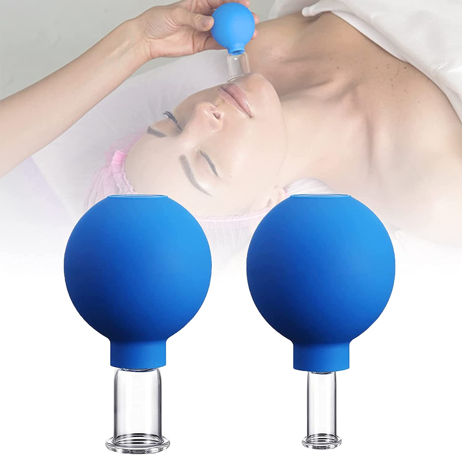 2 Pcs Facial Glass Cupping Set, Silicone Vacuum Suction Cupping Cups, Cupping Massage Therapy, Lymphatic Drainage Massage Cupping Tool Cups for Body and Facial Care