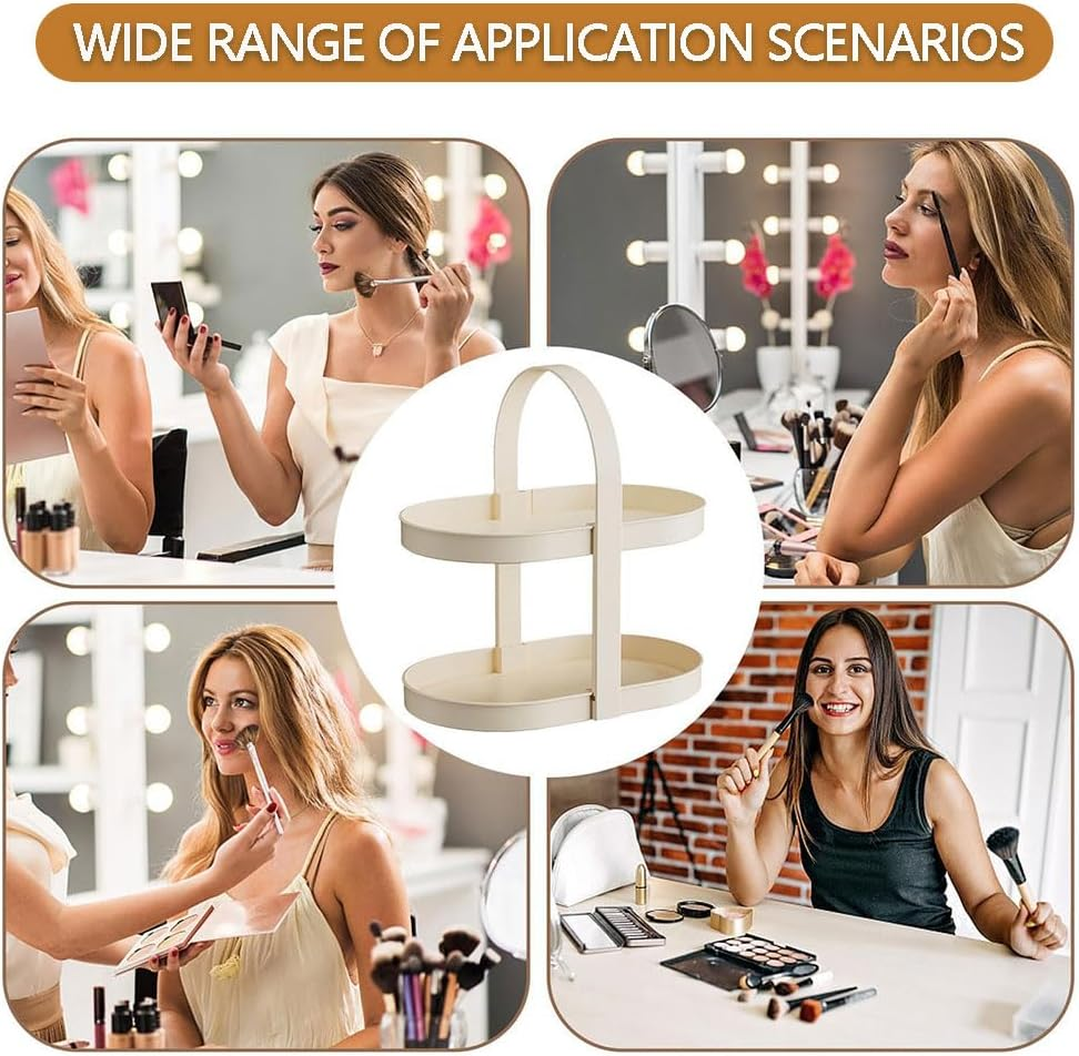 2-Tier Makeup Organizer for Vanity, Portable Cosmetic Storage Shelf for Skincare, Perfume, Lipsticks, Countertop Display Holder for Dresser or Office Deska image number 6