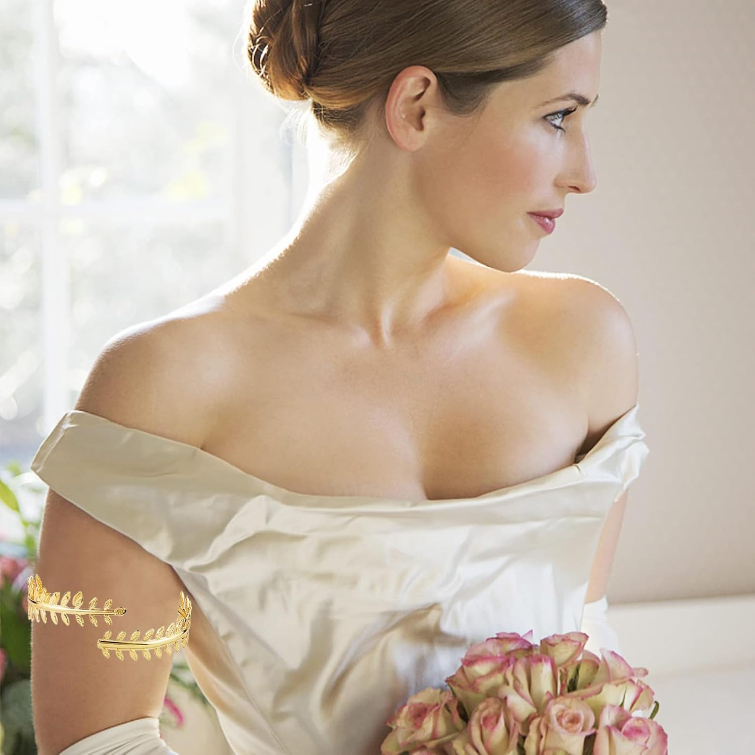 ZKFSIE 4 Pcs Gold Arm Cuff Set, Adjustable Upper Arm Cuff for Women, Stylish Jewelry for Everyday Wear and Special Occasions, One Size, Bronze, Agate image number 3