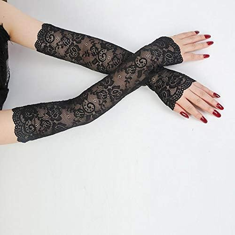 Long Fingerless Lace Sun Arm Sleeve Gloves 2Pcs UV Protection Summer Sunscreen Bridal Evening Party Driving Cover image number 4