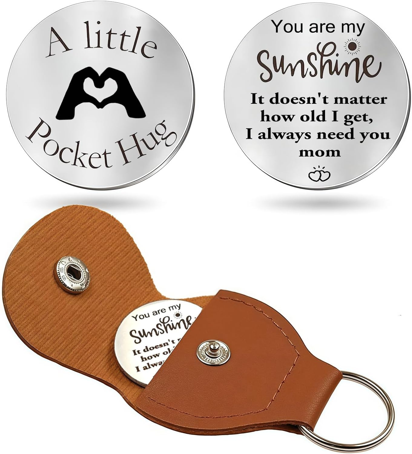 Goodangie00 Personalized Leather Pocket Hug Token Keychain Daughter Son Customizes for Mom Birthday Gift, Suitable for Women Girls Wallet Backpack Phone Charm Pendants Decor